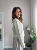 Cardigan beige in misto viscosa con bottoni di perle