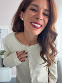 Cardigan beige in misto viscosa con bottoni di perle