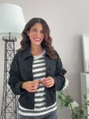 Giubbino in jeans nero con perline