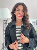 Giubbino in jeans nero con perline