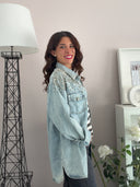 Camicia di jeans con maxi strass