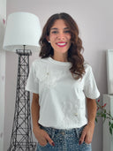 T-shirt in cotone con applicazione di fiori