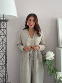Cardigan lungo beige con tasche