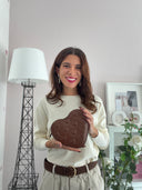 Borsa a cuore in pelle marrone