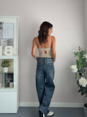 Jeans a palazzo con micro strass
