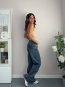 Jeans a palazzo con micro strass