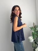 Maglioncino smanicato con strass