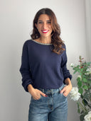 Maglioncino con scollo strass e perline
