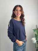 Maglioncino con scollo strass e perline
