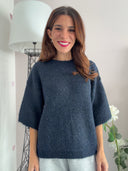 Maglione blu misto viscosa e lana con micro paillettes