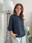 Maglione blu misto viscosa e lana con micro paillettes