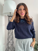 Maglioncino blu in misto viscosa con paillettes