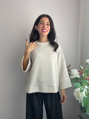 Felpina beige con perle e strass