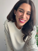 Felpina beige con perle e strass