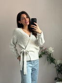 Cardigan fiocco e lurex oro