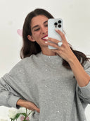 Felpa girocollo con strass