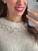 Maglione lana/mohair con perle e strass