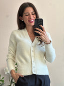 Cardigan furry con bottoni gioiello