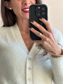 Cardigan furry con bottoni gioiello