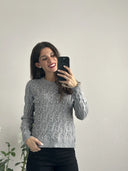 Maglioncino misto viscosa con perle, strass e trecce