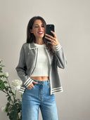 Felpa misto lana con zip e cuoricino