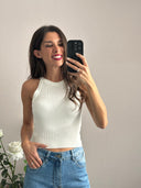 Top in misto viscosa a costine