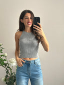 Top in misto viscosa a costine