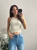 Top in misto viscosa a costine