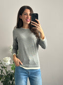 Maglioncino misto cashmere con bordi bianchi