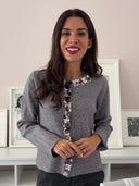 Cardigan con fila di maxi paillettes