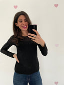 Maglia semitrasparente con strass neri