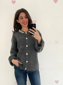 Cardigan 100% viscosa con bottoni e scollo gioiello