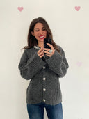 Cardigan 100% viscosa con bottoni e scollo gioiello