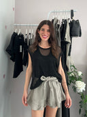 Top traforato con lurex nero