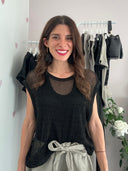 Top traforato con lurex nero