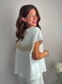 T-shirt con inserto in pizzo beige
