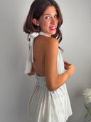 Top beige scollo a V chiusura fiocco