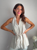 Top beige scollo a V chiusura fiocco