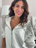 Felpa bianca in cotone con maxi strass