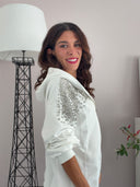 Felpa bianca in cotone con maxi strass