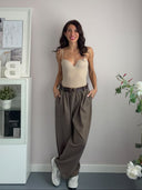 PREORDINE: Pantalone felpato marrone con cintura