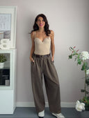 PREORDINE: Pantalone felpato marrone con cintura