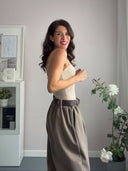 PREORDINE: Pantalone felpato marrone con cintura
