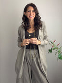 Cardigan lungo aperto tortora