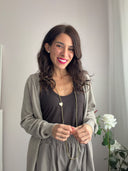 Cardigan lungo aperto tortora