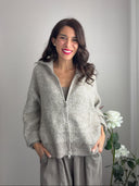 Maglione con micro paillettes e zip