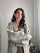 Maxi cardigan aperto lavorato con tasche