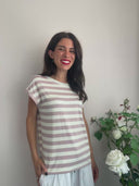 T-shirt a righe con lurex rosa