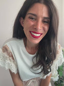 T-shirt con pizzo e baguette oro rosa