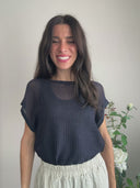 Top traforato blu con lurex